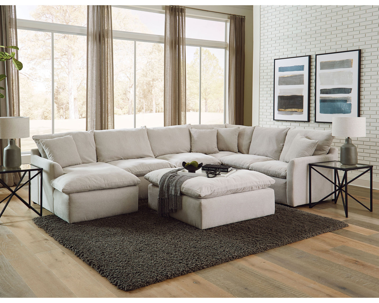 Harper 1345 Stationary Sectional (Relaxed living) - Layout F: Three Piece Sectional (Ottoman Available) 59" x 144" x 96"