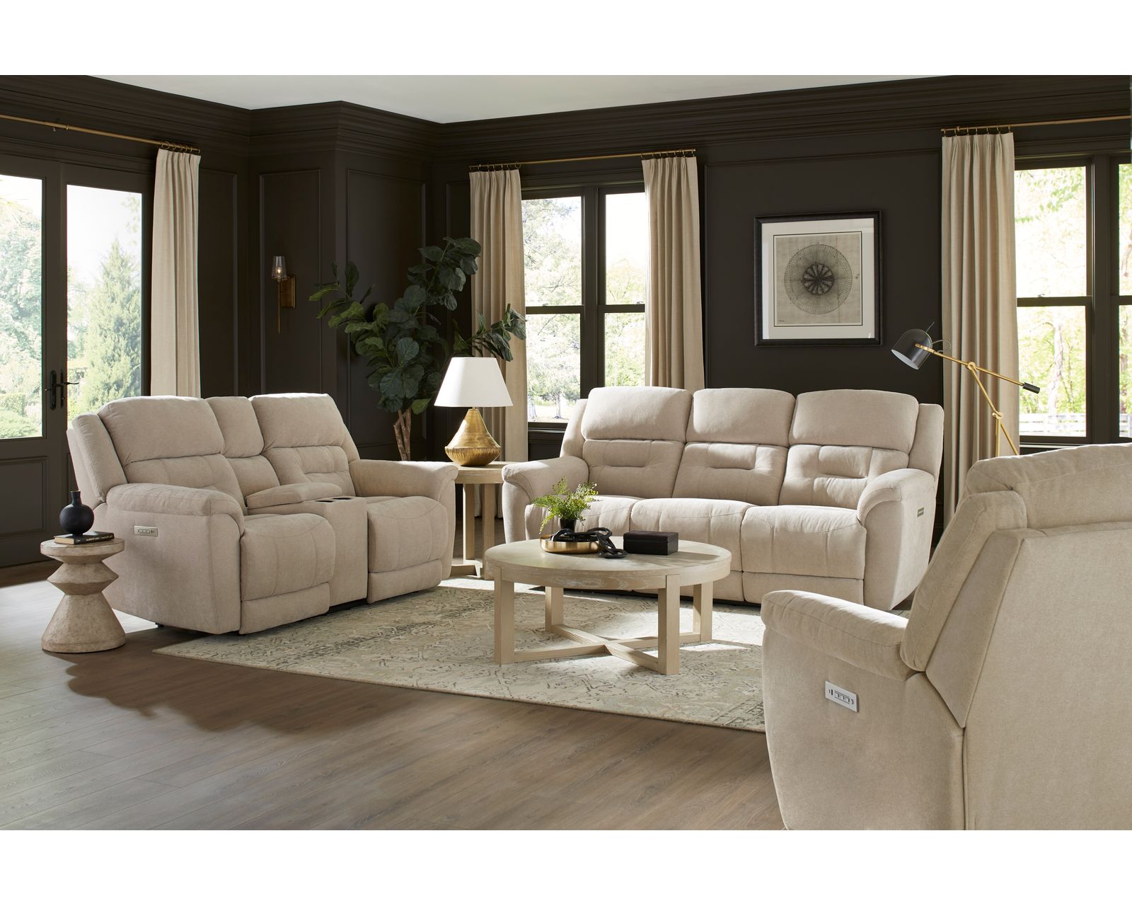 Knockout 79" Zero Gravity Triple Power Reclining Console Loveseat Tan (In stock) - Knockout 79" Zero Gravity Triple Power Reclining Console Loveseat