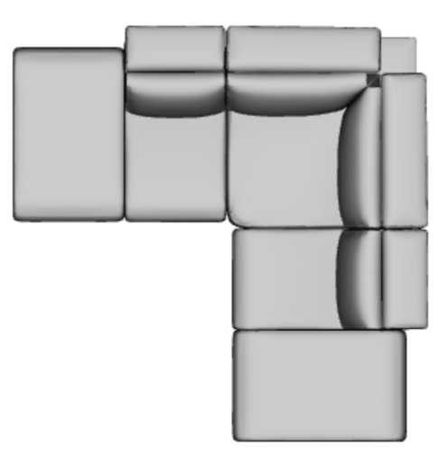 Layout I: Five Piece Bumper Sectional 90" x 90" (1 recliner)