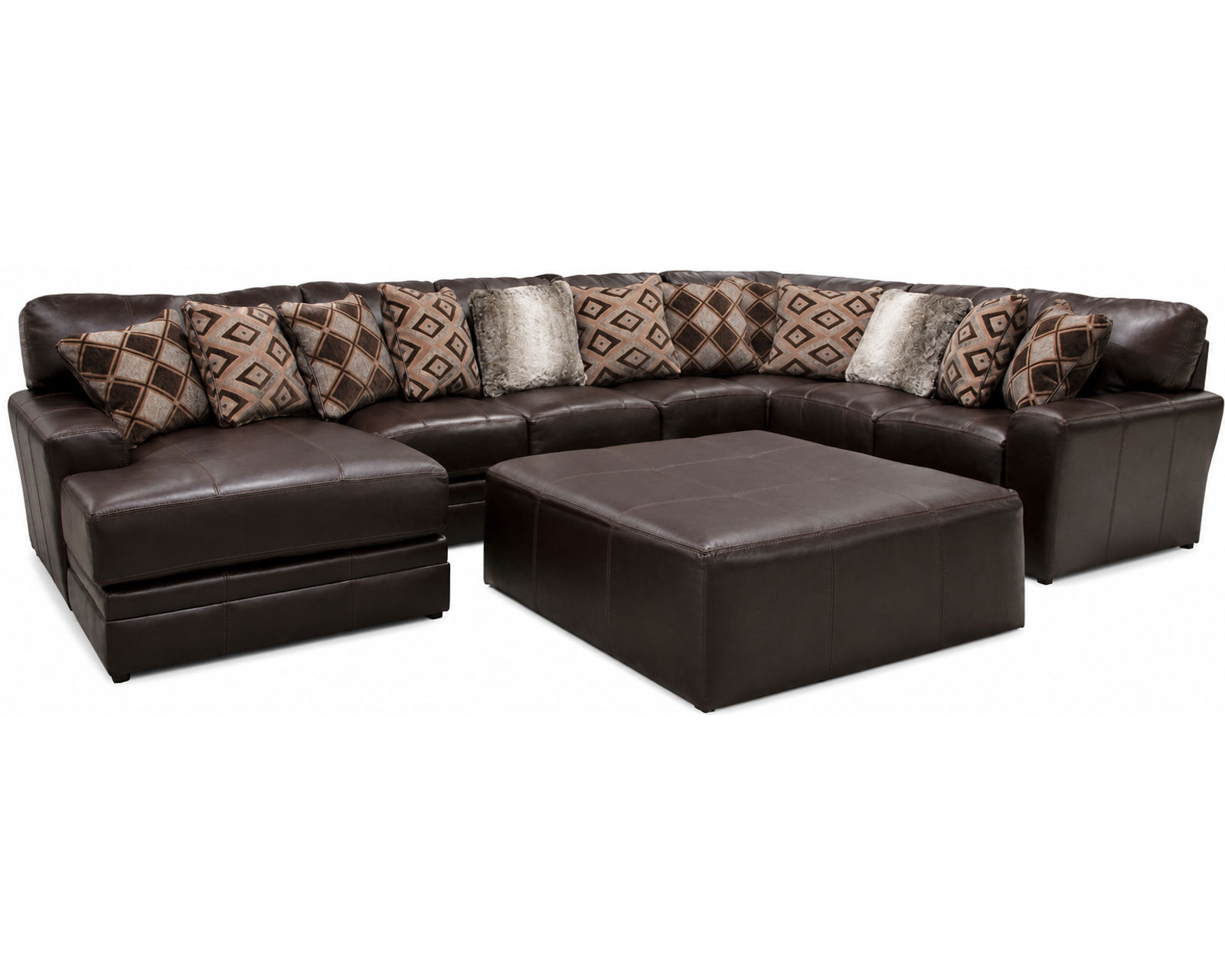 Denali Top Grain Leather Sectional (Includes Pillows) Choice of Colors - Layout E: Three Piece Sectional (Ottoman Not Included) 67" x 163" x 101: