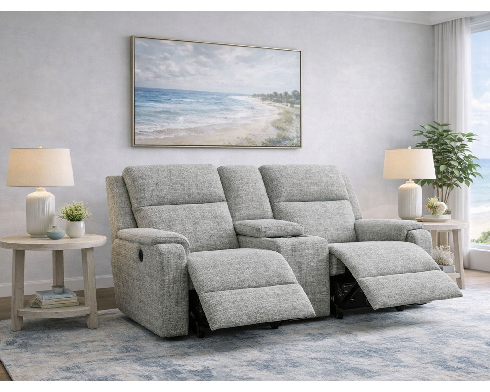 Ashton EZ1R00 Recliner (3 Mechanisms) 100 Standard and Performance Fabrics - Ashton 74" Double Reclining Console Loveseat