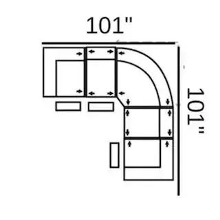 Layout C: Five Piece Sectional 101" x 101" (3 Recliners)