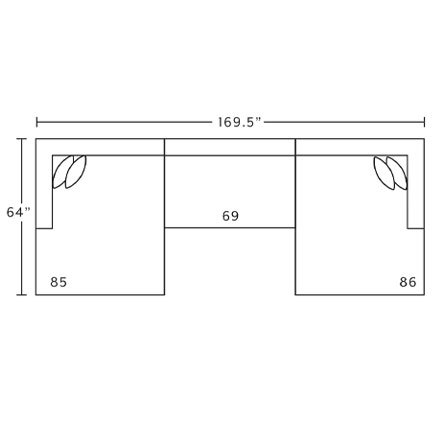 Layout E: Three Piece Sectional 64" x 169.5"