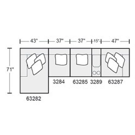 Layout F: Five Piece Sectional 71" x 179" (3 recliners)