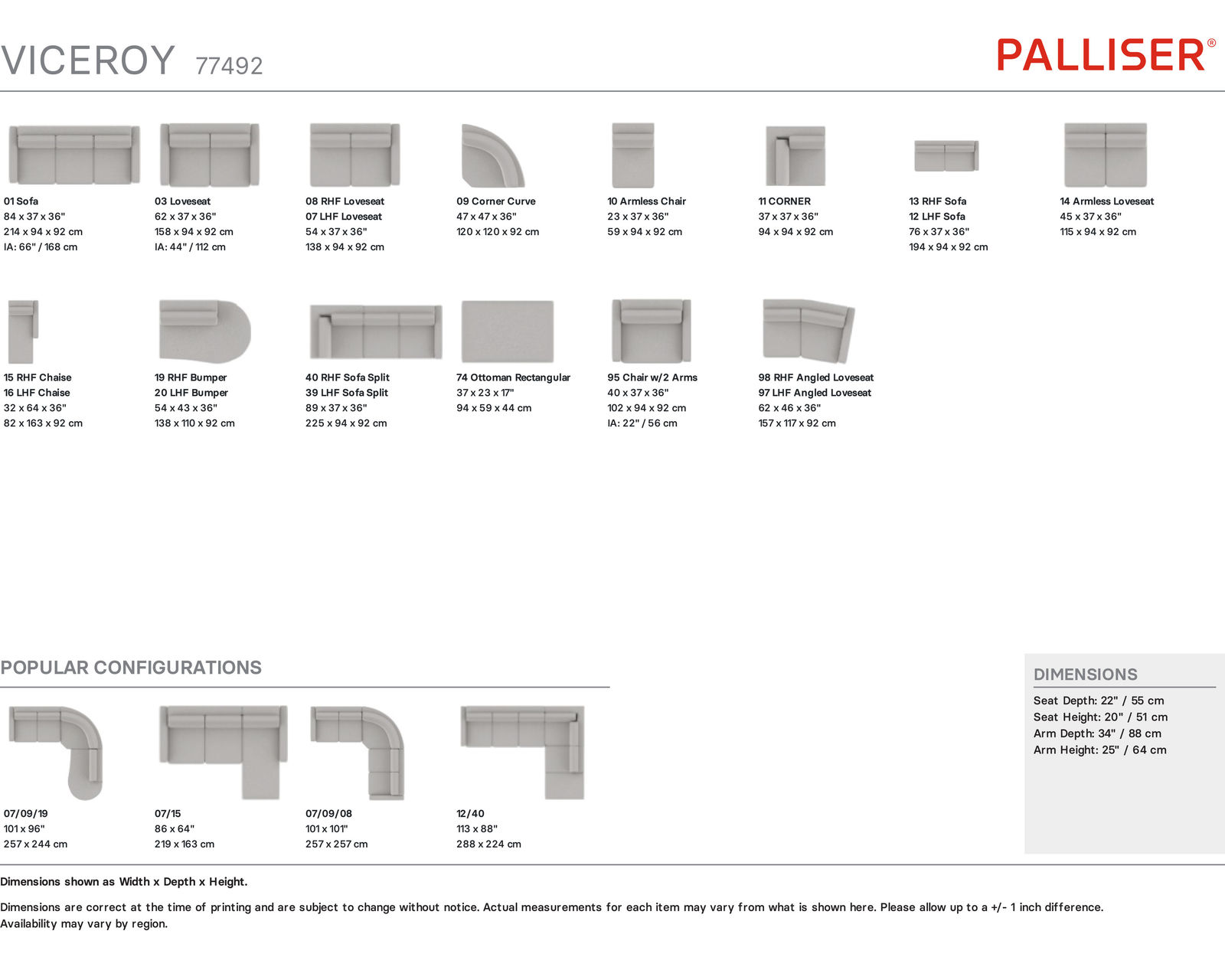 Viceroy 77492 Sofa (84") +50 fabrics