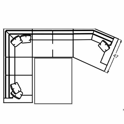Layout P: Three Piece Armless Sleeper Sectional. 95" x 156"  (Size varies due to arm selection)