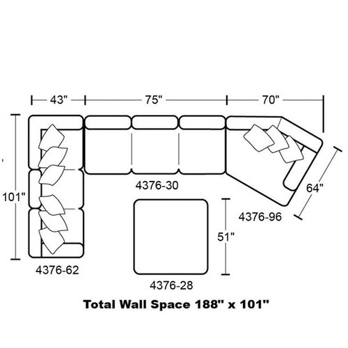 Layout L: Three Piece Sectional (Ottoman not included) 101" x 188" x 64"