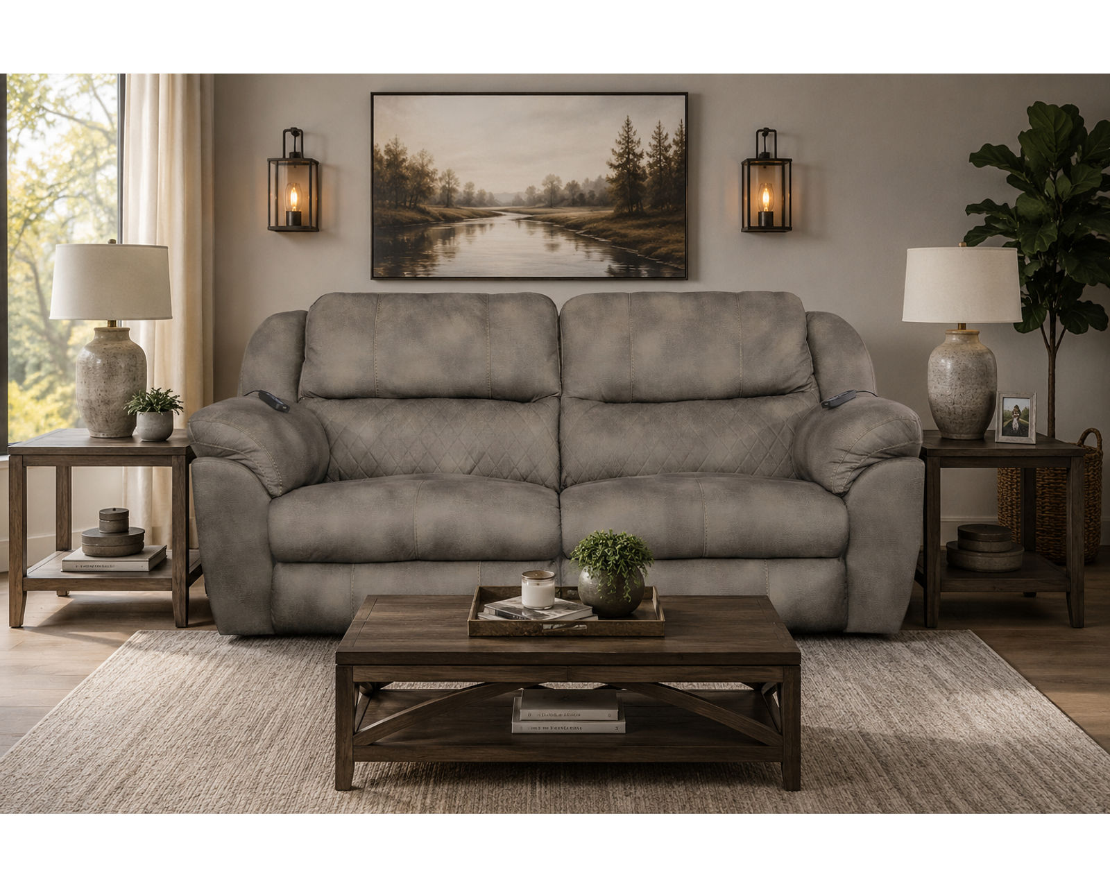 Flynn 90" Power Lay Flat Reclining Sofa with Power Headrests, Power Lumbar, Dual Heat & Massage - Flynn 90" Power Headrest – Power Lumbar – Power Reclining Sofa with Dual Heat and Massage