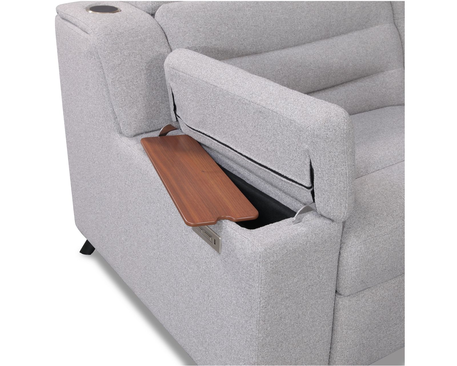 Lotus 44012 Reclining Sectional (+200 colors) - Features in arm open storage with table
