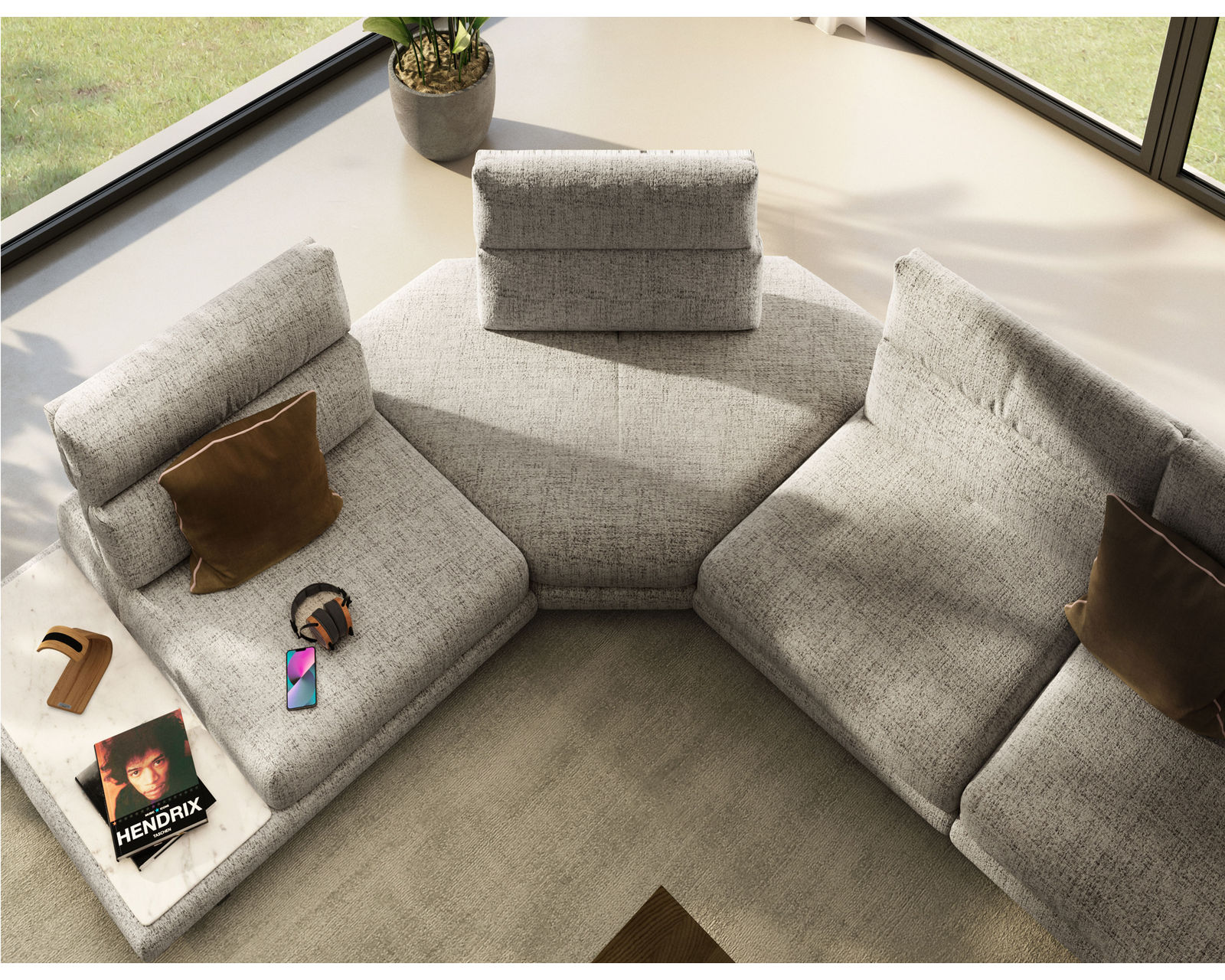 Roma C257 Sectional - adjustable seat depth (+40 fabrics)  - Top View