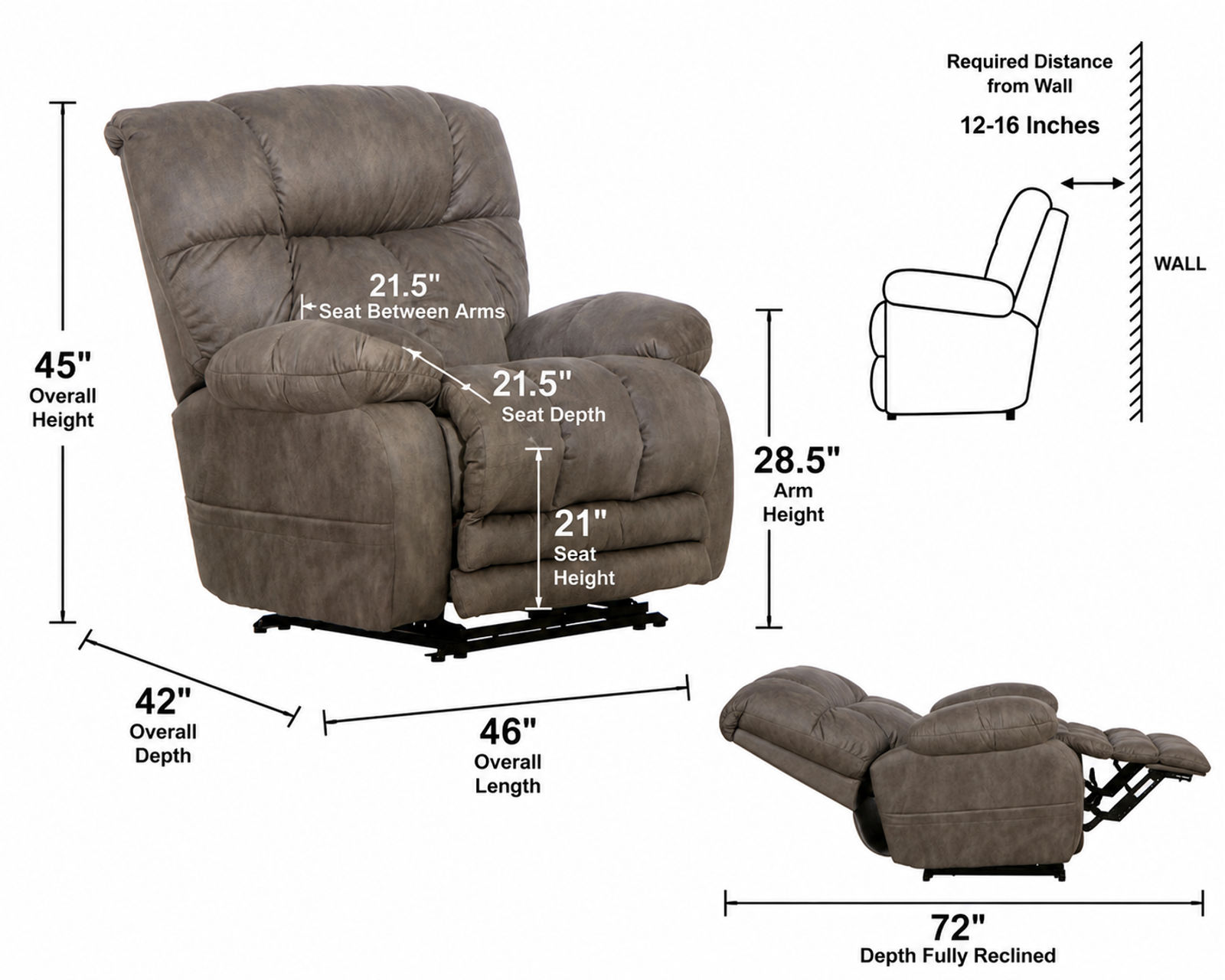 Dawkins Big Man's Lay Flat Power Recliner with Extended Ottoman Big and Tall Comfort (RATED 400 LBS.) 2 colors - Comfort That Goes the Distance.