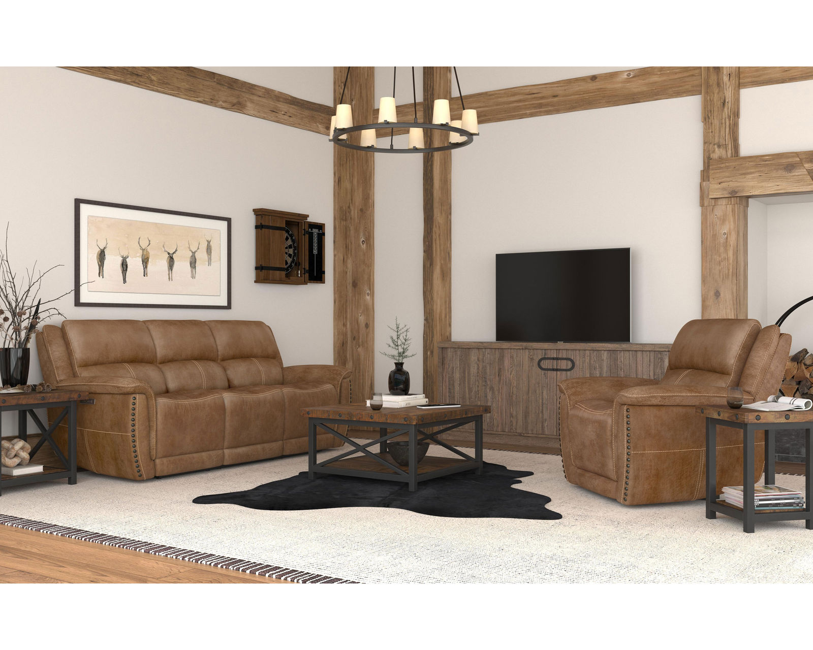 Beau 1011 Power Headrest Power Reclining Console Loveseat (Caramel faux leather fabric) in stock