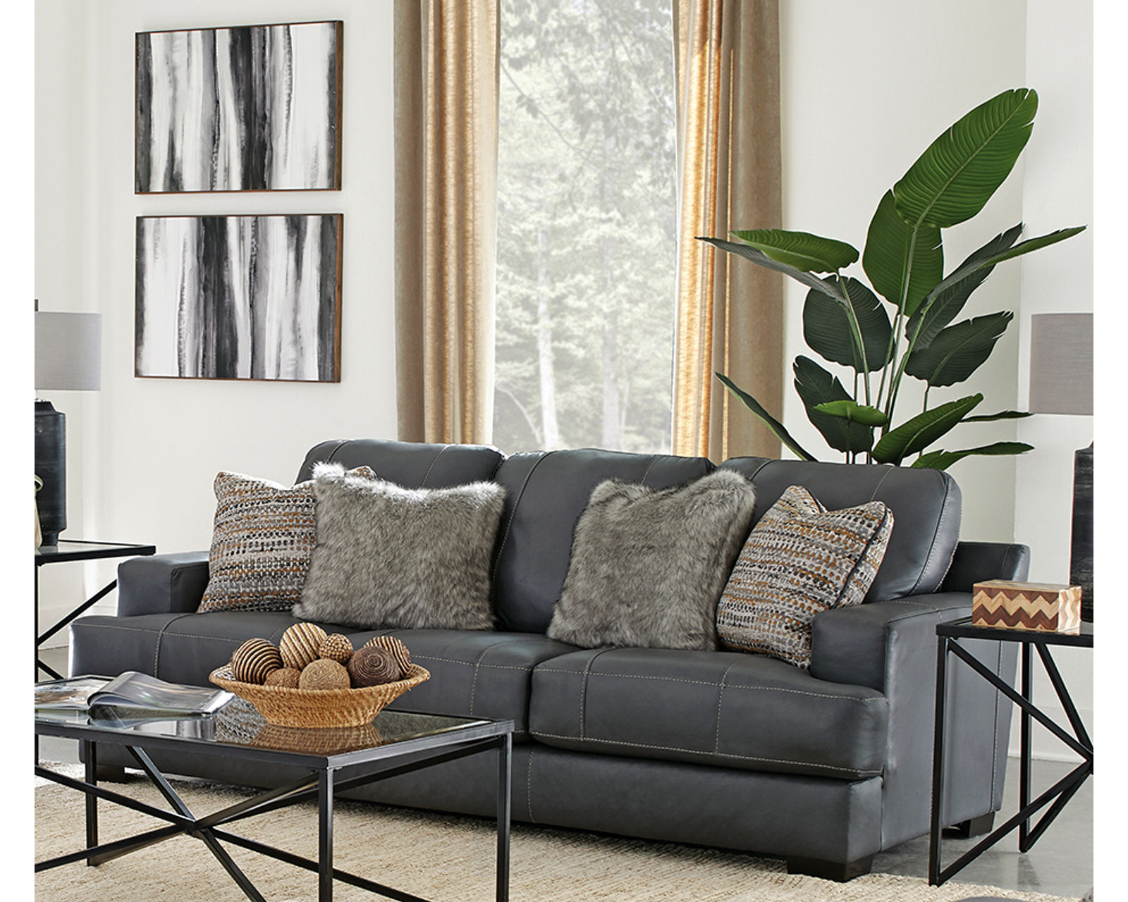 Marco 92" Top Grain Leather Sofa 2 colors (in stock) includes pillows