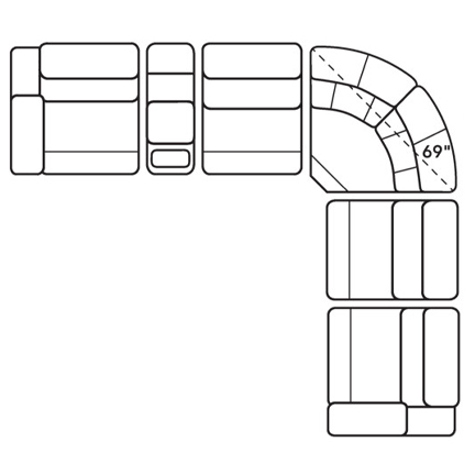 Layout B: Six Piece Reclining Sectional 125" x 112" (2 recliners)