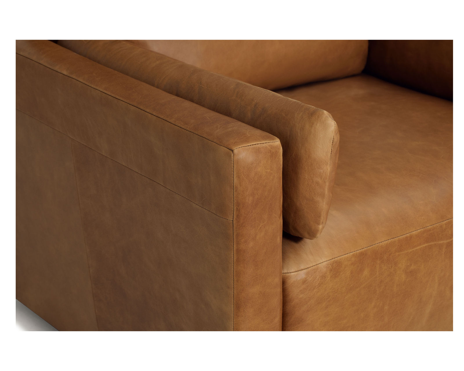 Shea 77646 Stationary Leather Sectional (100+ leathers) - Detail Arm and Inside Pillow