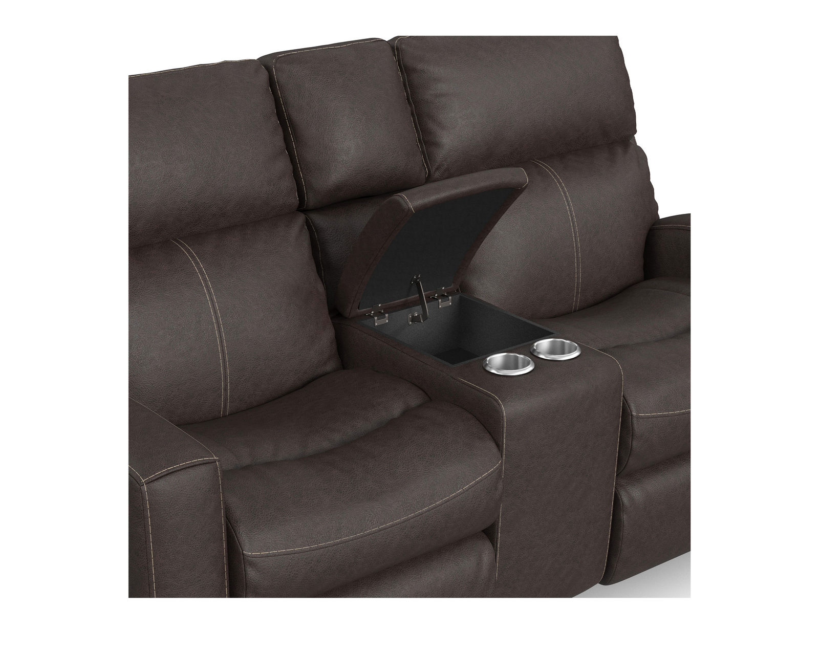Score Zero Gravity Leather Power Reclining Sofa with Power Headrests and Lumbar (Colors Available) - Center console with storage and metal cupholders