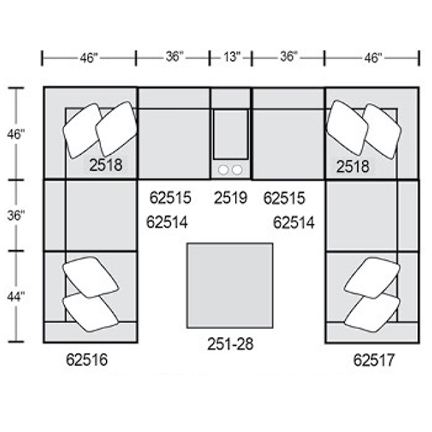 Layout F: Ten Piece Sectional 126" x 177" x 126" (2 recliners)
