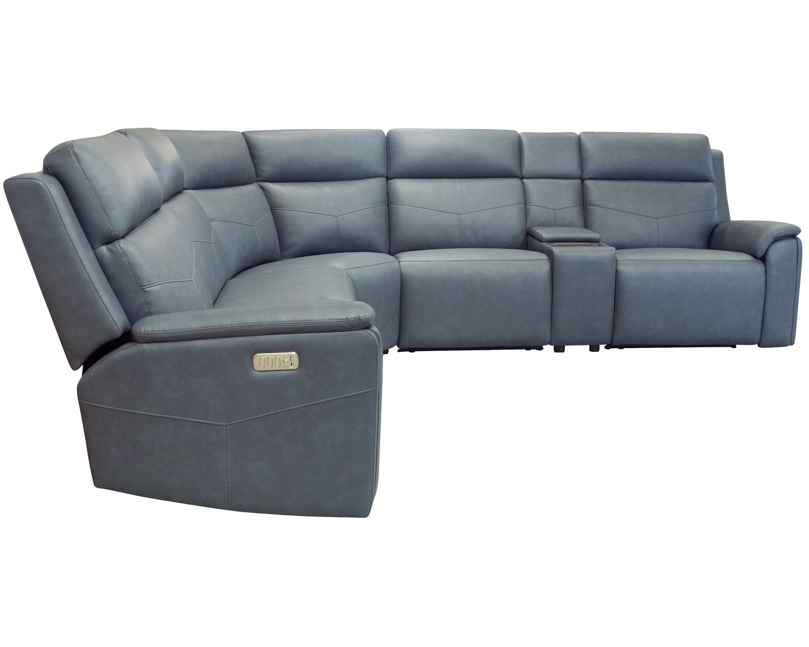 Vernon 1592 Triple Power Reclining Sectional with Heat and Massage (2 colors) 386-40 - In stock - Layout B: Six Piece Reclining Sectional 111" x 124" (2 recliners)