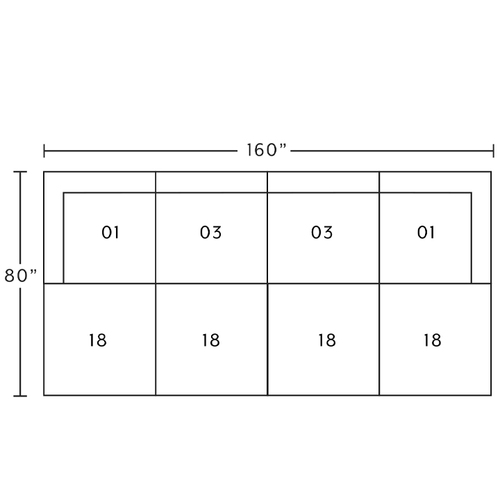 Layout F: Eight Piece Sectional 80" x 160" (Square Ottoman))