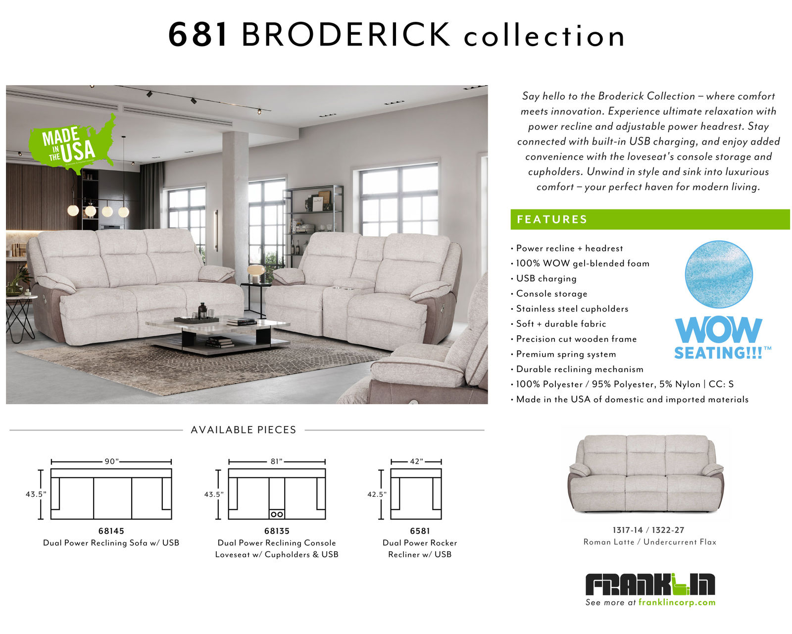 Broderick Two Tone 90" Power Reclining Sofa 