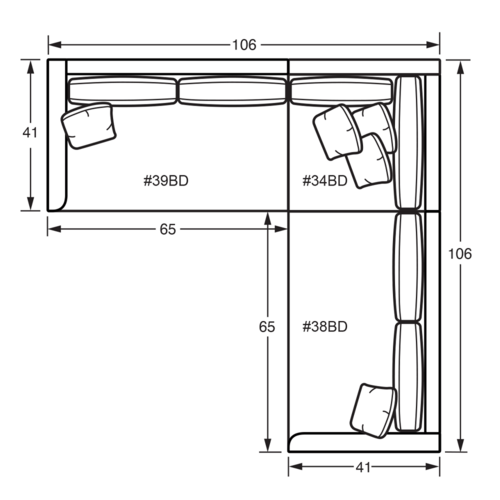 Layout D: Three Piece Sectional 106" x 106"