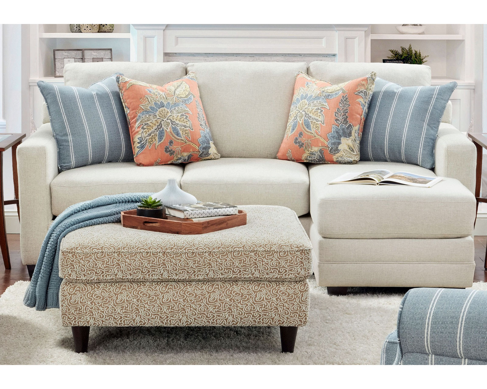 Treaty Linen 87" Sofa 5002-00 (performance fabric) - Treaty Linen 86" Sofa with Reversible Chaise (performance fabric)