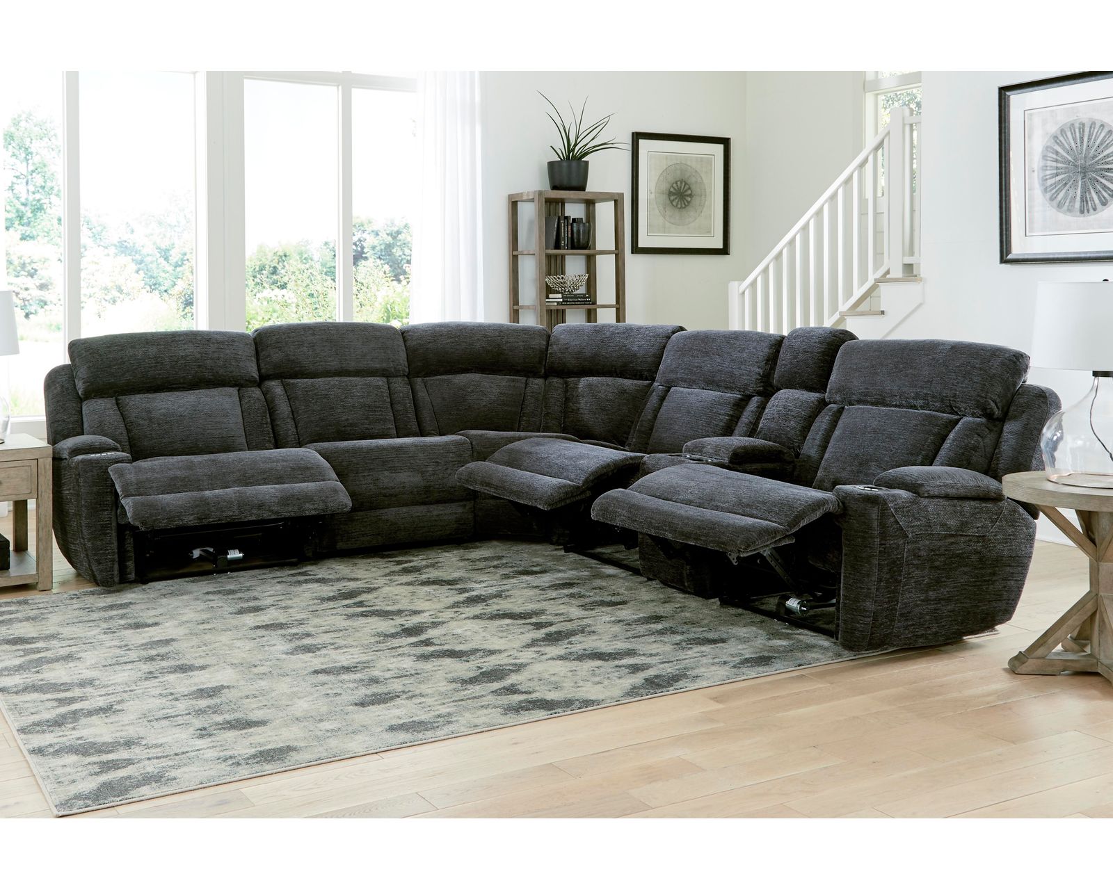 Dalton 6 Piece Power Reclining Sectional Charcoal (In Stock - Fast shipping) - Layout A:  Six Piece Reclining Sectional 116" x 129