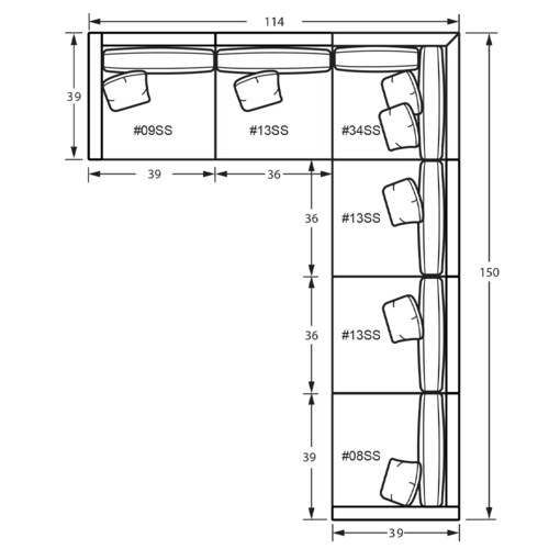 Layout C: Six Piece Sectional 114" x 150"