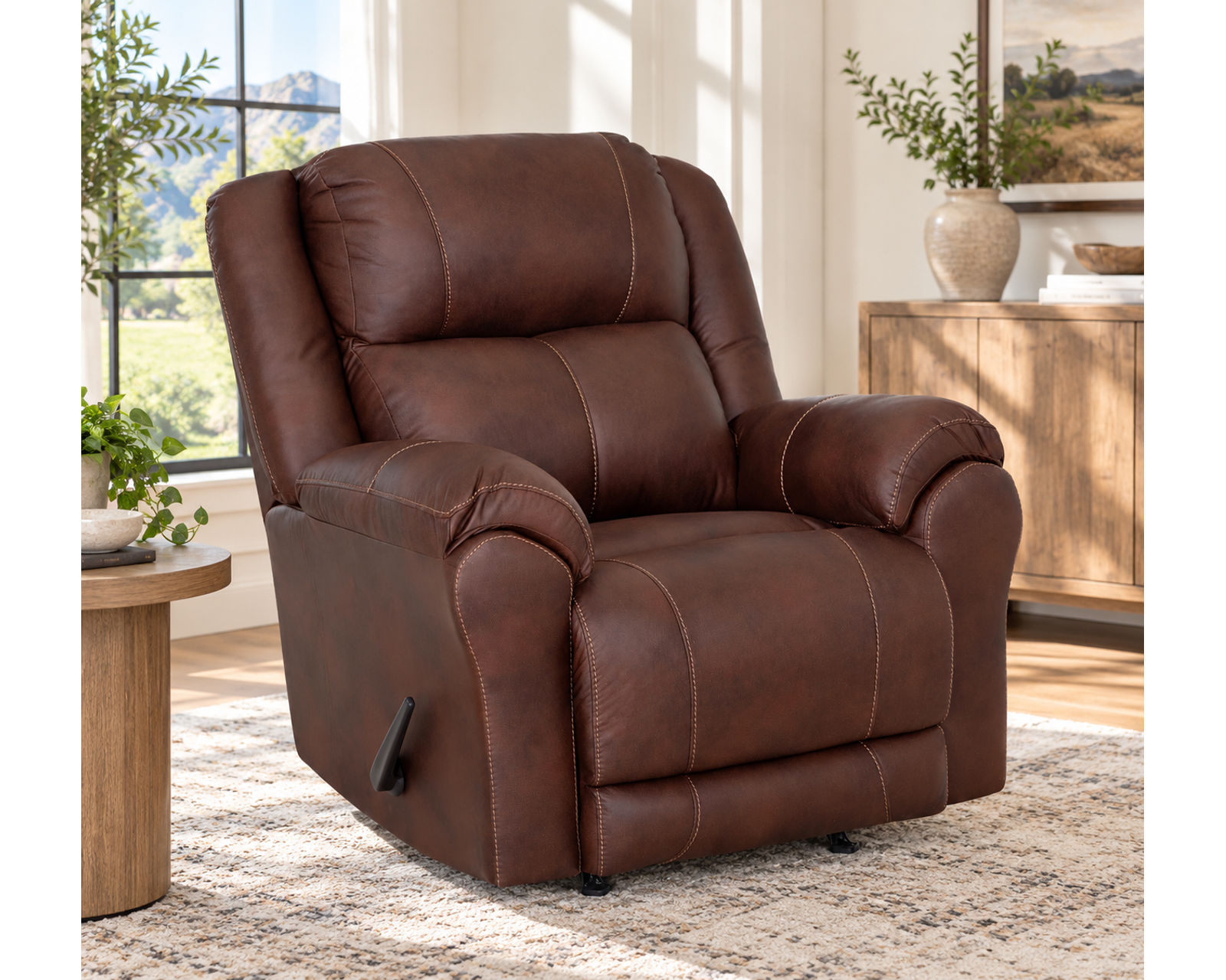 Croft 90" Reclining Sofa (Plush Comfort. Easy Reclining. Built for Everyday Living)  2 colors - Shown in Durable Leather Like Fabric Color Hickory