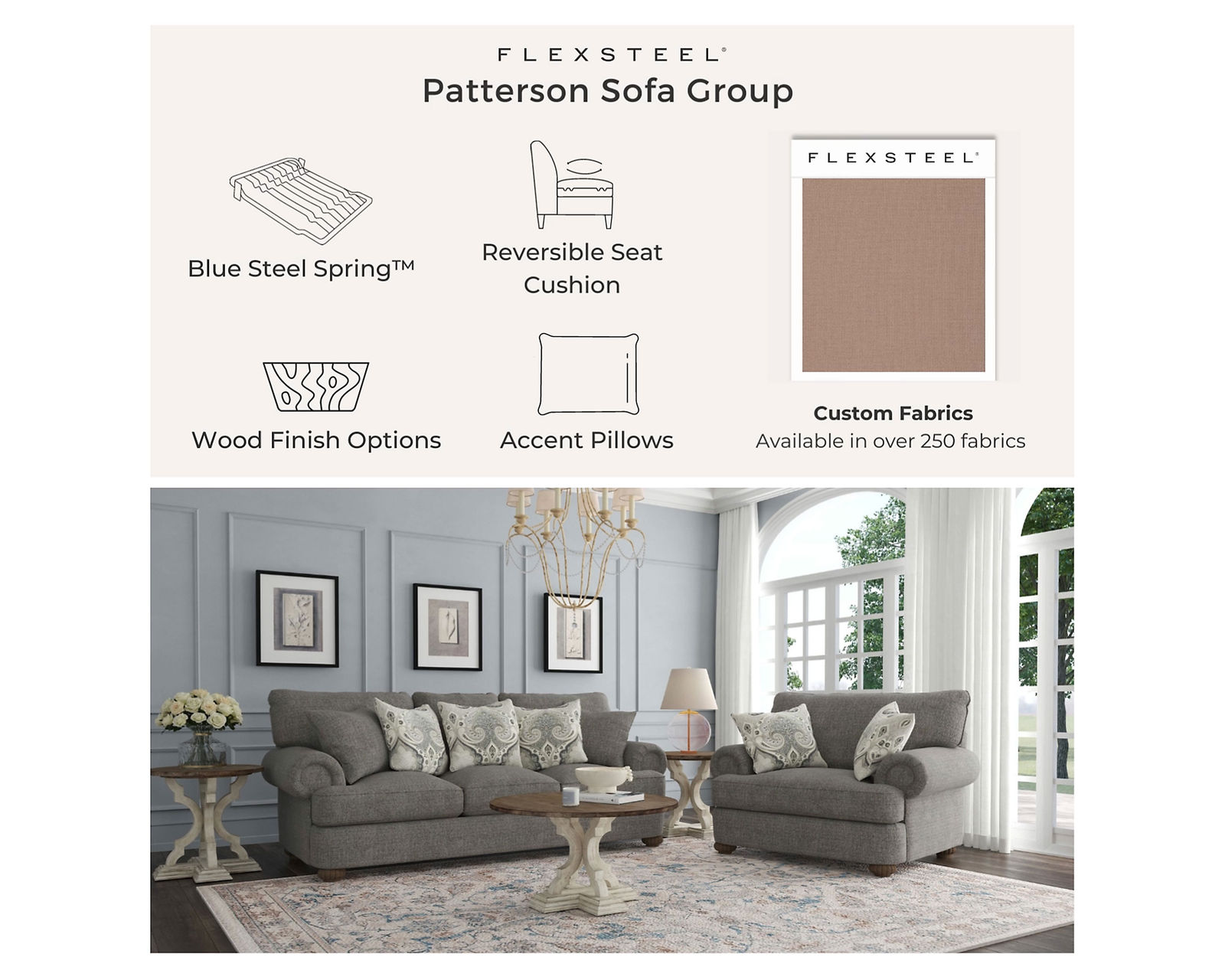 Patterson 7322 Nailhead Sofa (+100 fabrics) 96"