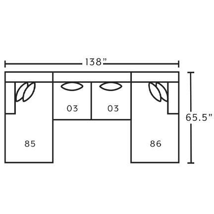 Layout F: Four Piece Sectional 138" x 65.5