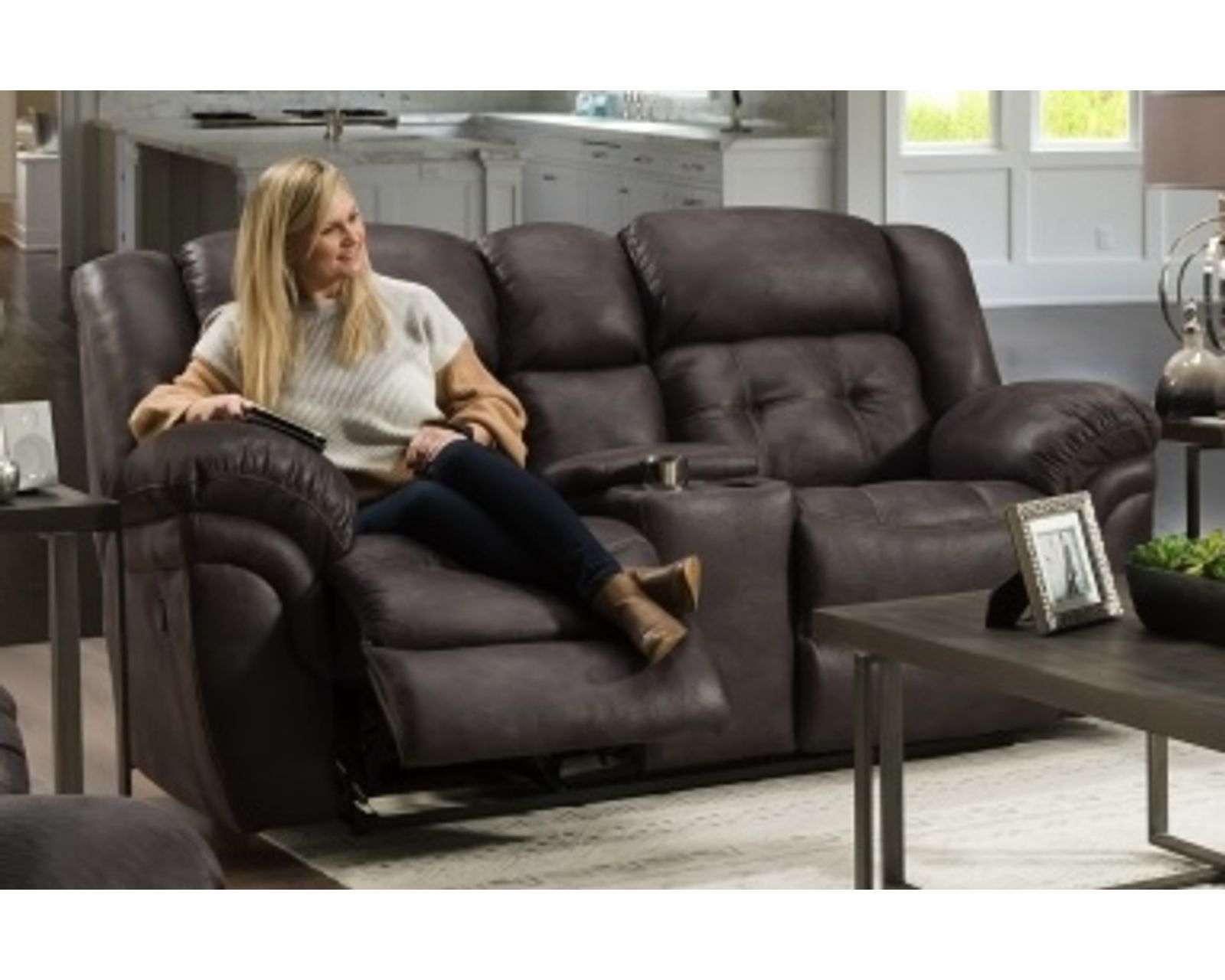 Haven 81" Reclining Console Loveseat Charcoal (In stock) - Haven 81" Reclining Console Loveseat