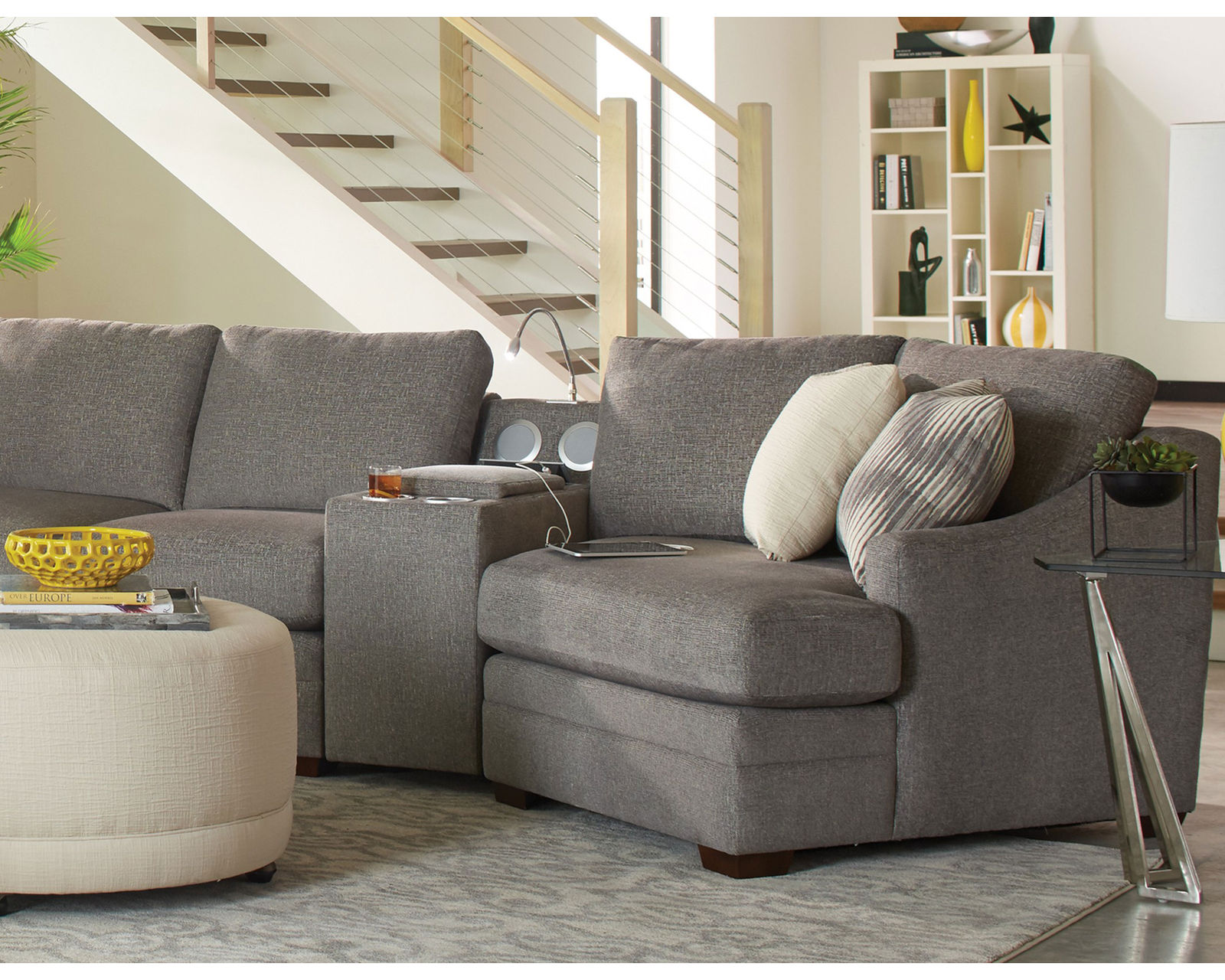 F9 Stationary Sectional (100+ Performance fabrics) Make it Yours - Entertainment console featuring storage - lights and sound