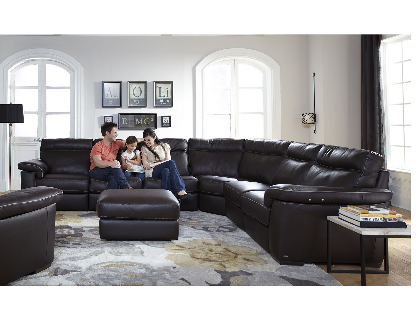 Brivido B757 Power Reclining Sectional (+50 leathers) - Layout G: Four Piece Reclining Sectional - 129" x 105"