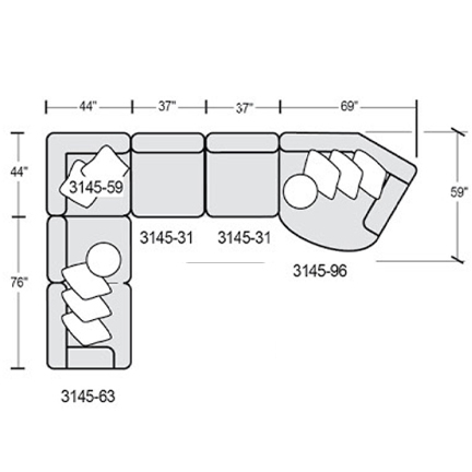 Layout E: Five Piece Sectional 187" x 120"