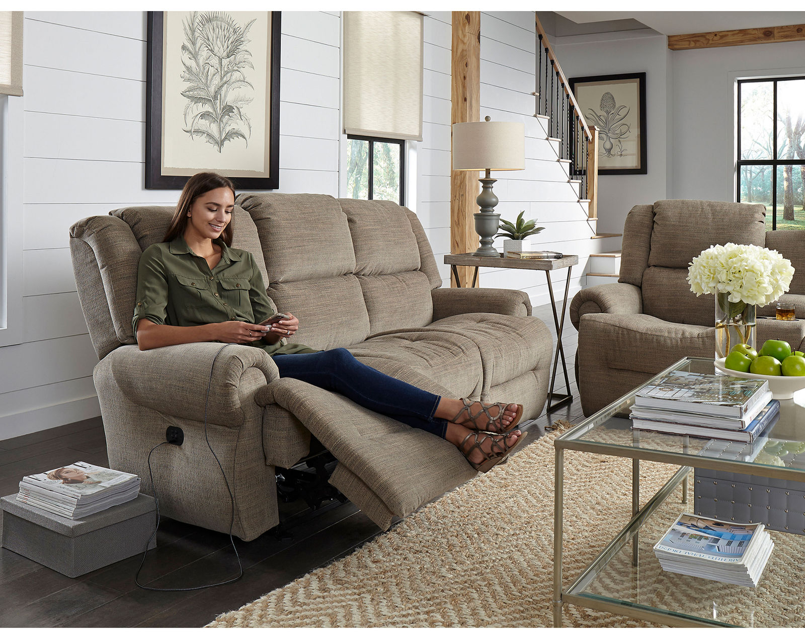 Genet Double Reclining Sofa w/ Dropdown Table (+100 fabrics) 85" - Genet Double Reclining Sofa w/ Dropdown Table