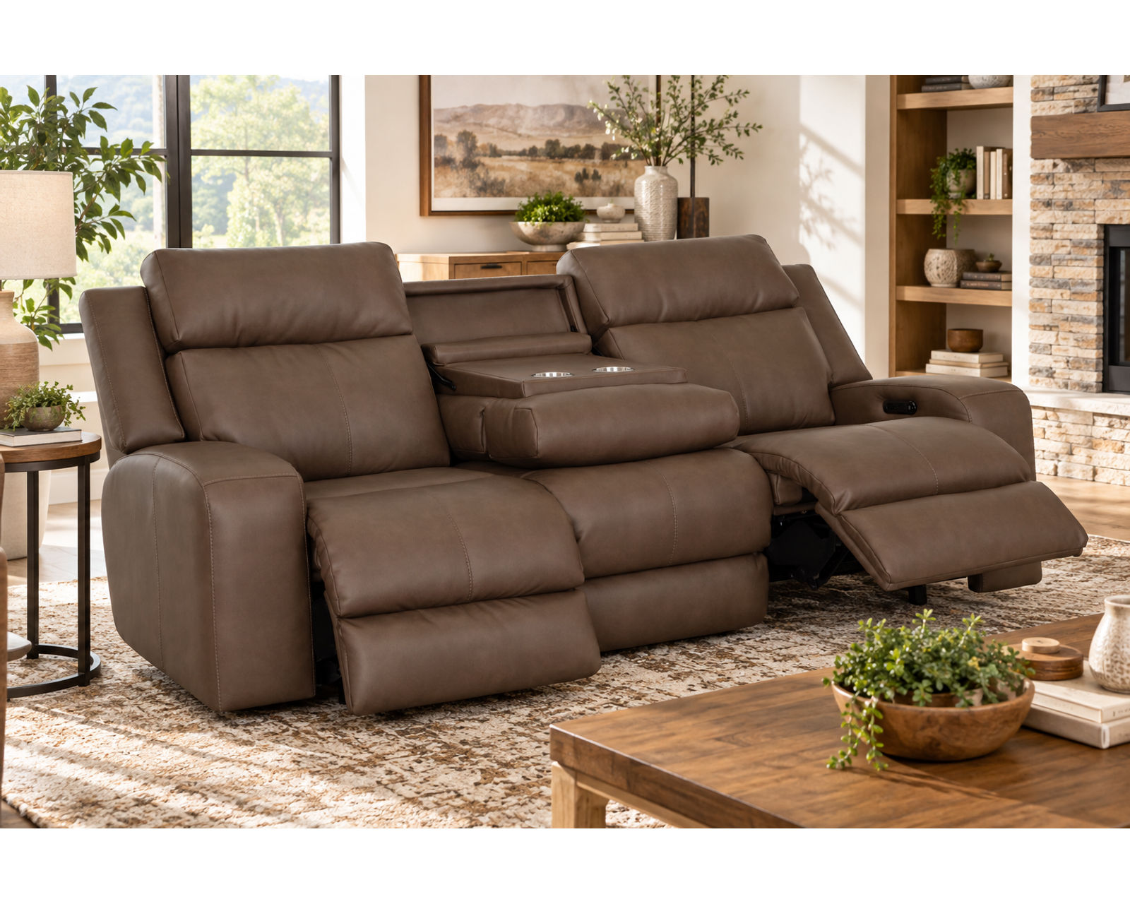 Winston 92" Reclining Sofa with Drop-Down Table & Cupholders Taupe (Sophisticated Style. Serious Comfort. Neori Air Massage Option) - Motion Made for Real Life.