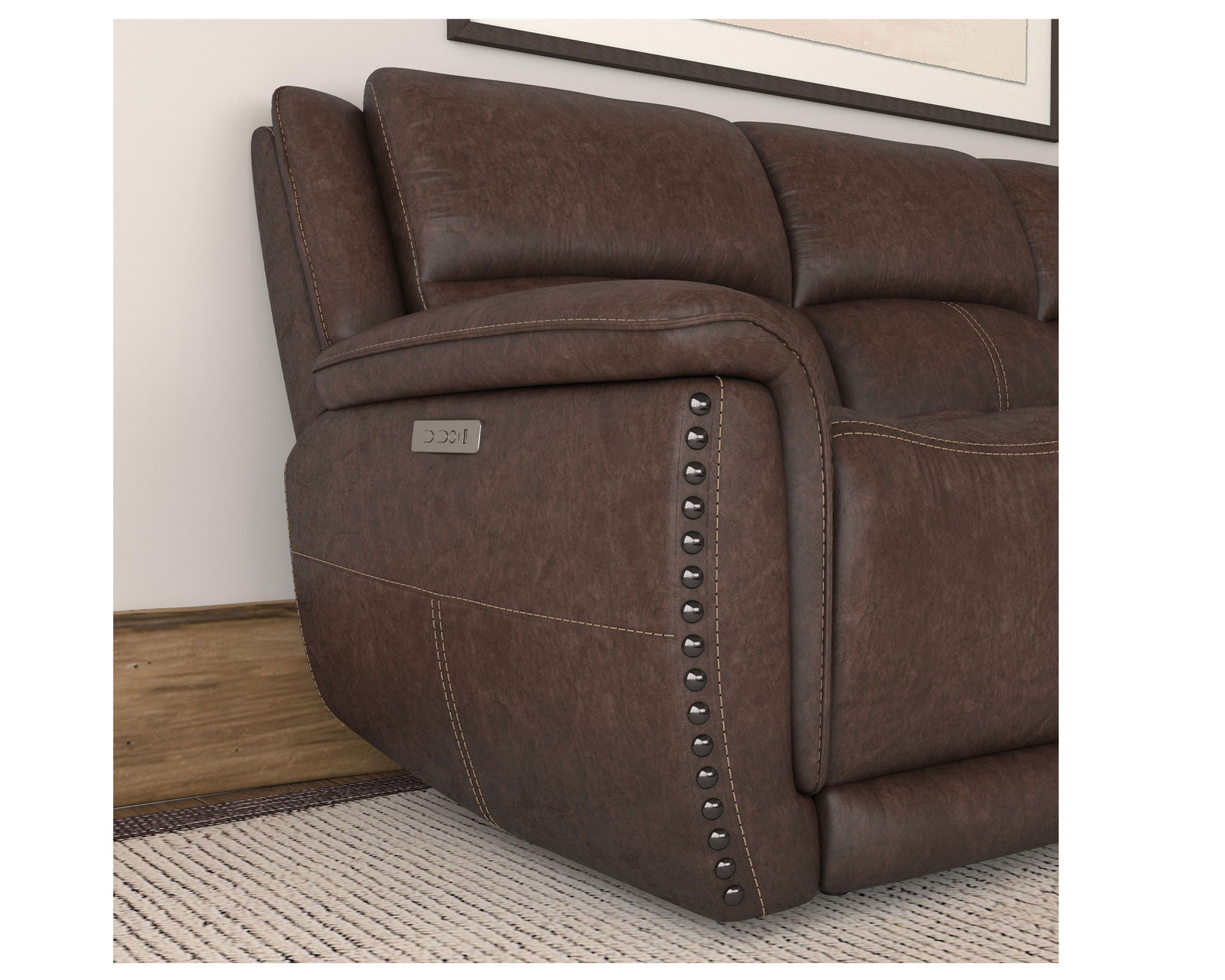Beau 1011 Power Headrest Power Reclining Console Loveseat (Chocolate faux leather fabric) in stock