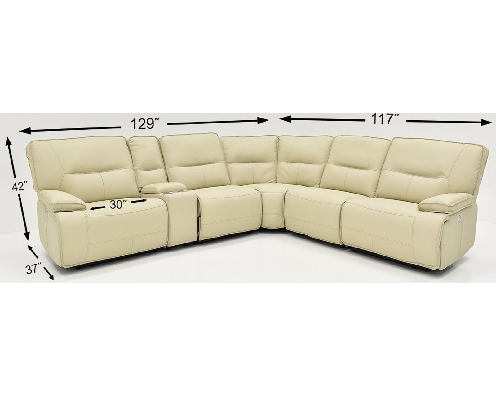 Spartacus Power Headrest Power Reclining Sectional Oyster (Leather like fabric) In stock - Fast shipping - Layout B:  Six Piece Reclining Sectional 133" x 120"