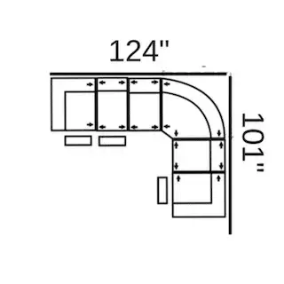 Layout F: Six Piece Sectional 124" x 101" (3 Recliners)