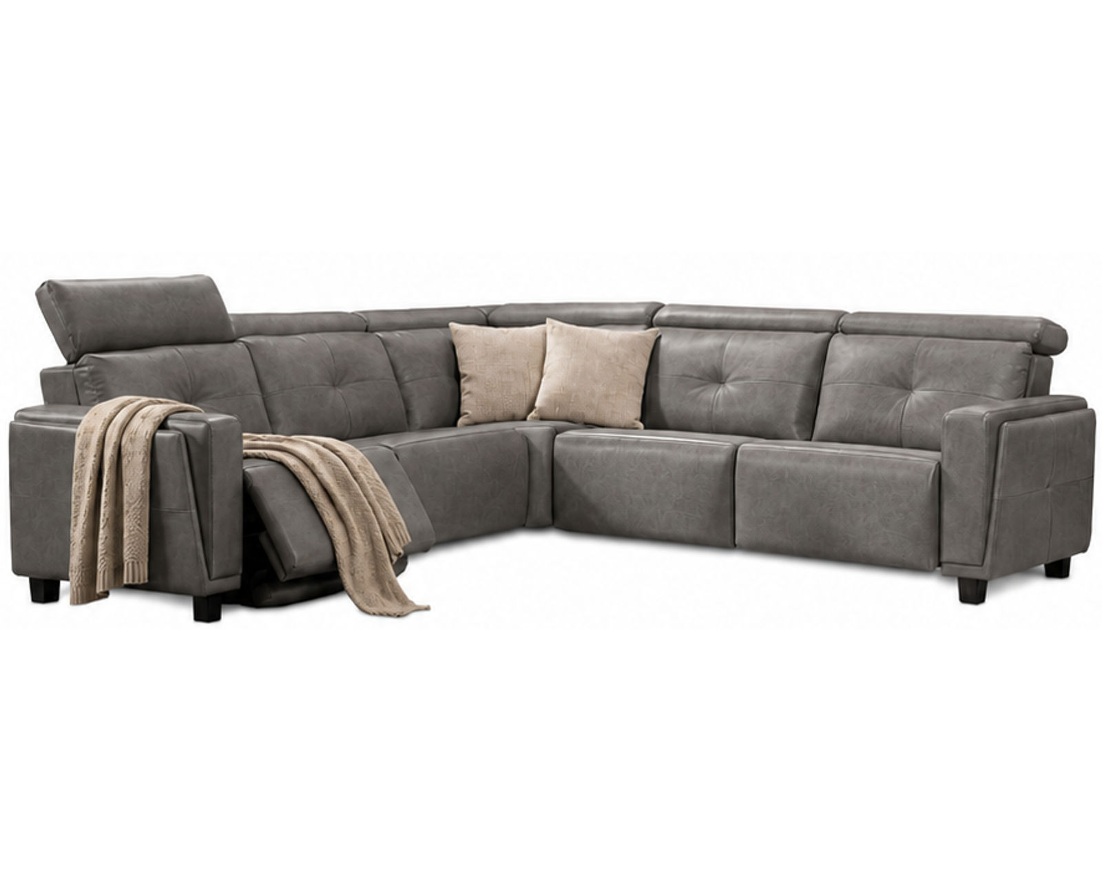 Mackenzie F090 Power Headrest Power Reclining Sectional (standard and wide seat widths) +140 leathers - Layout B: Five Piece Wide Sectional 118" x 118" (two recliners)
