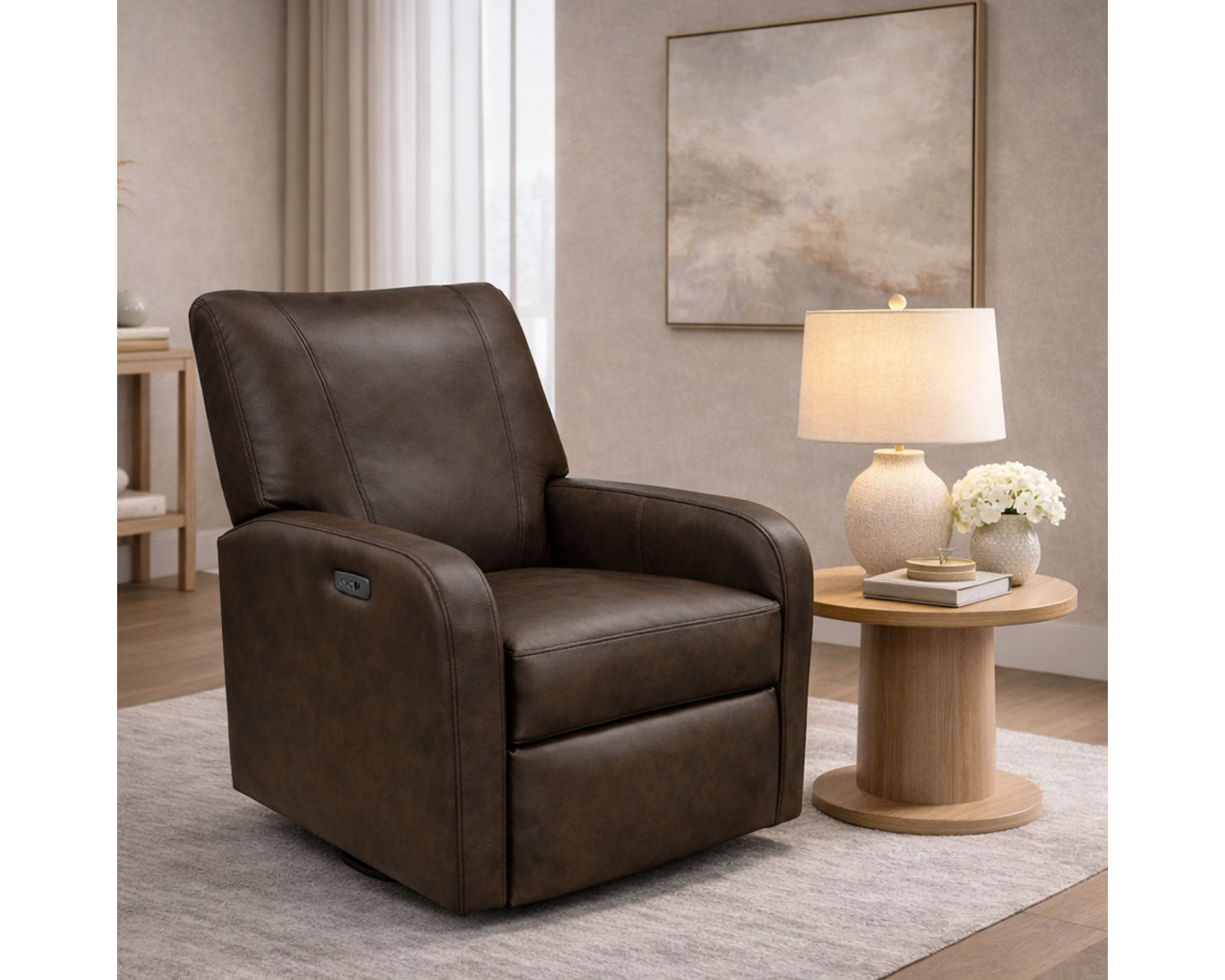 Nell 4N00 Power Leather Swivel Recliner (29 Top-Grain Leather Choices) - Crafted with Care. Styled for Living.
