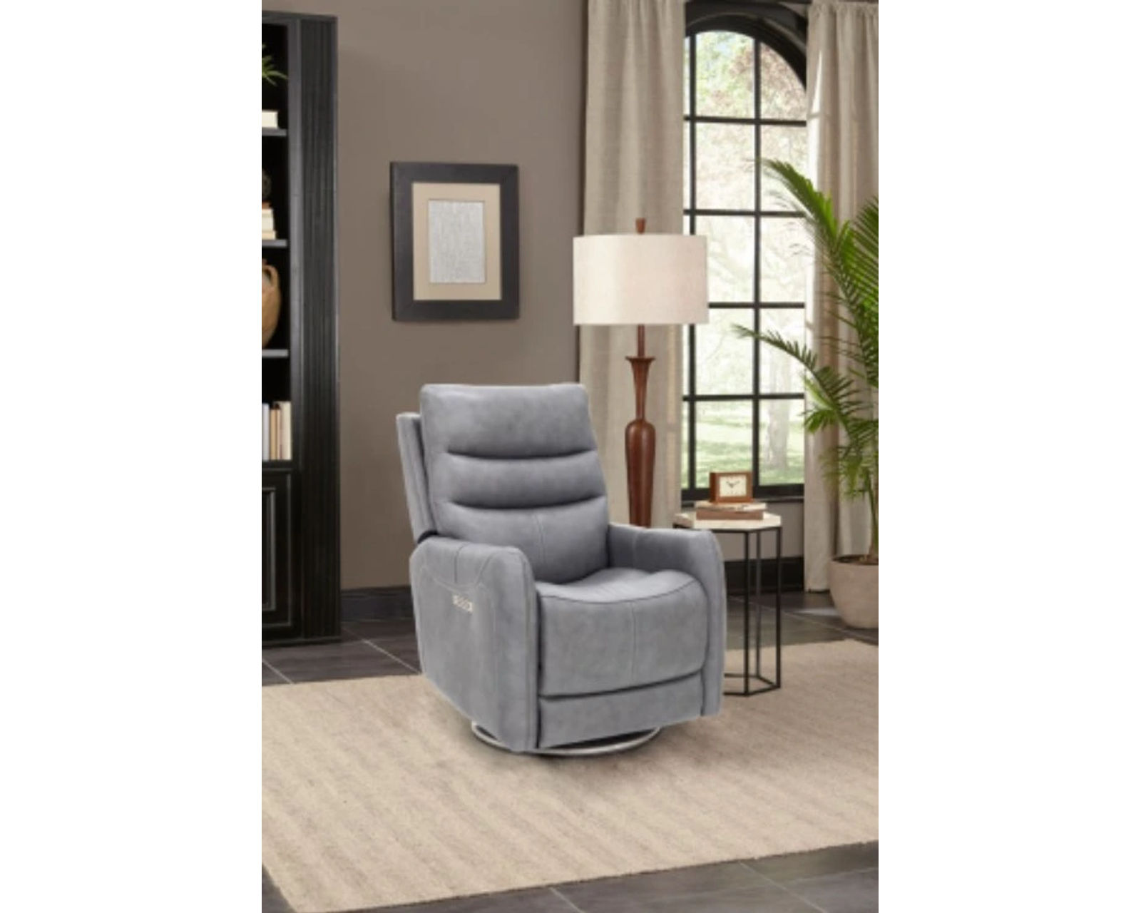 San Marco Swivel Recliner w/Power Recline, Power Head Rest & Power Lumbar (Lay Flat) - Storm (In stock)