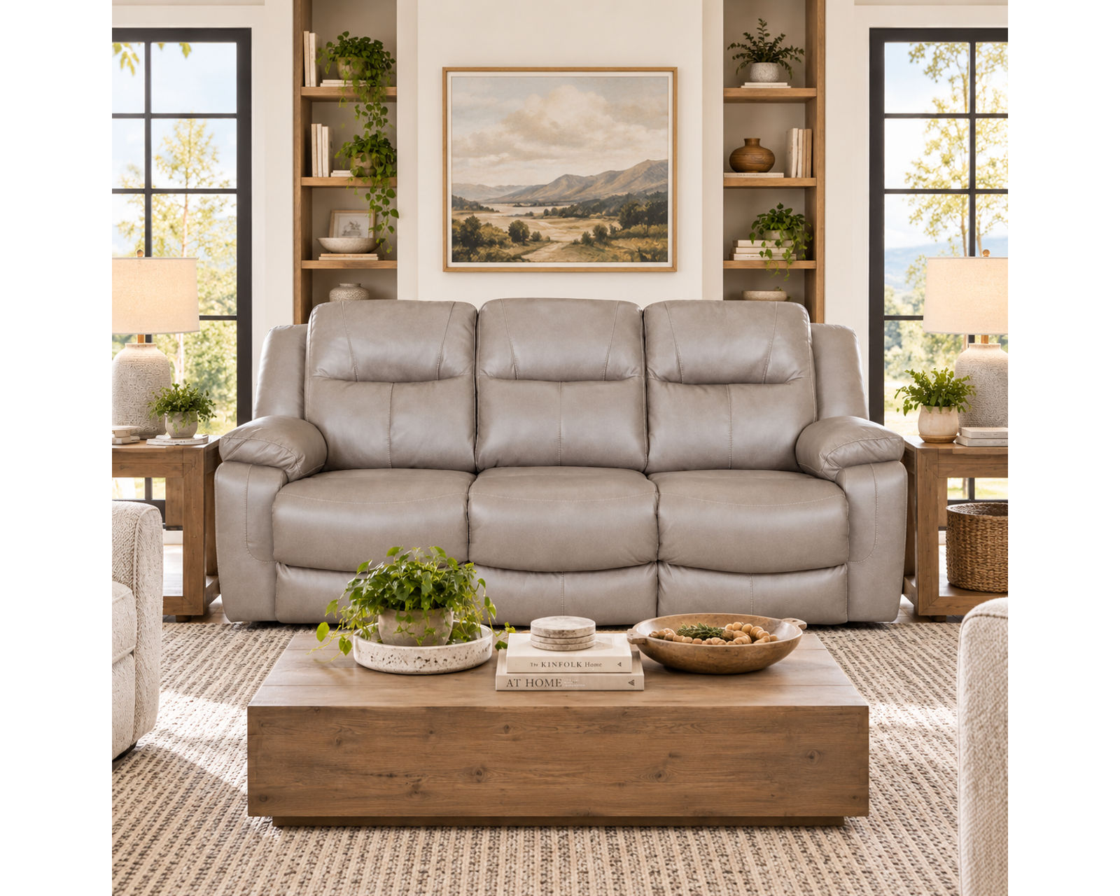 Culver 90" Reclining Sofa with Drop-Down Table & Cupholders Sterling (Leather-Look Style. Plush Comfort. Designed Around the Way You Relax) - Motion Made for Real Life.