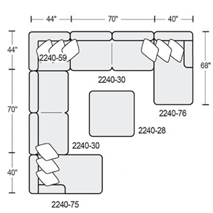 Layout F: Five Piece Sectional 68" x 154" x 154" x 68"