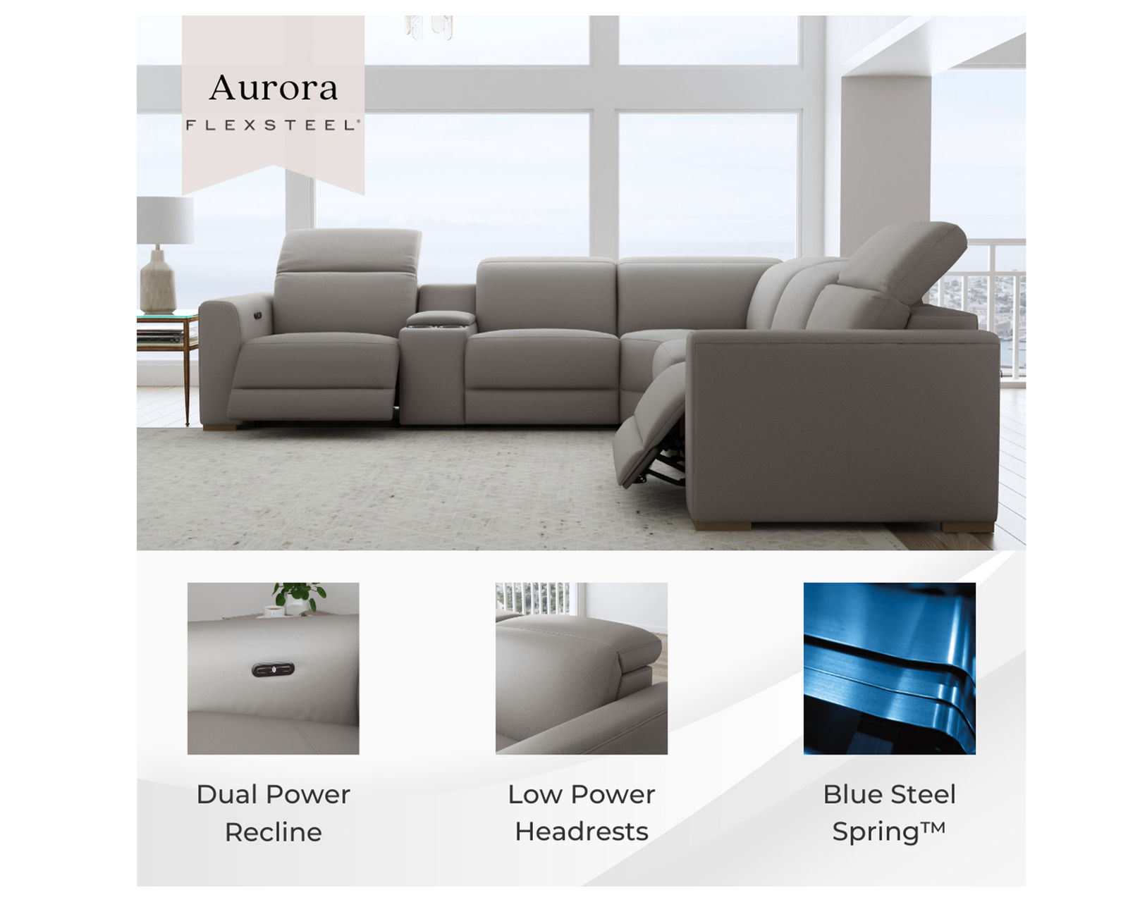 Aurora Leather Power Headrest Power Reclining Sectional (+2 colors) 749-01 - In stock - Create your own sectional
