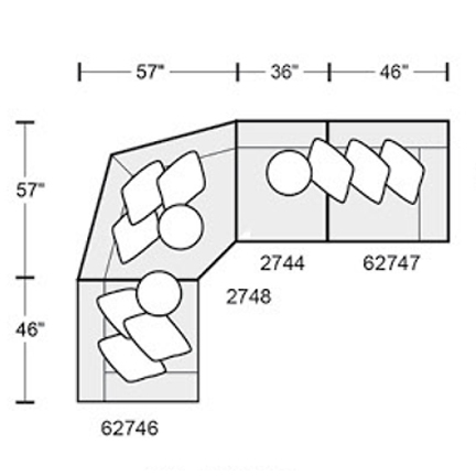 Layout D: Four Piece Sectional 103" x 139" (2 recliners)