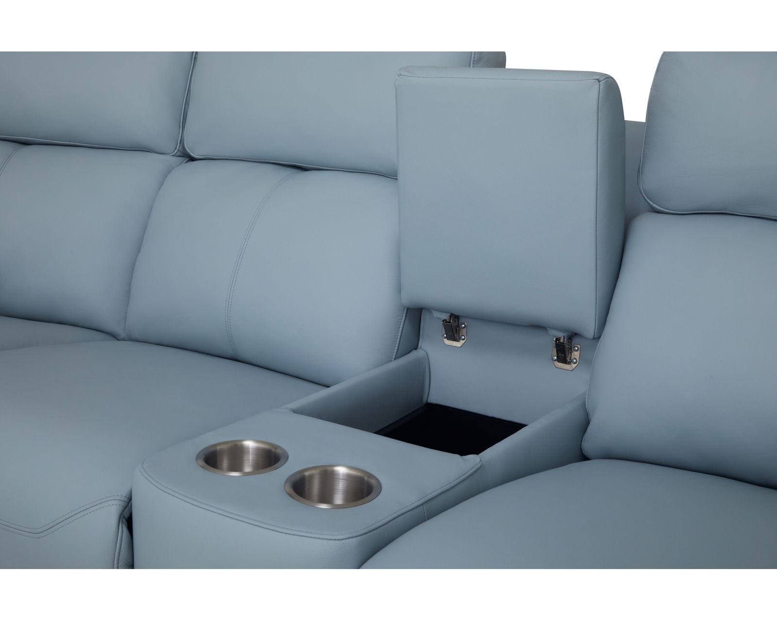 Henry 41051 Power Headrest Power Reclining Sectional (+100 leathers) - Henry Entertainment Console with storage and cupholders
