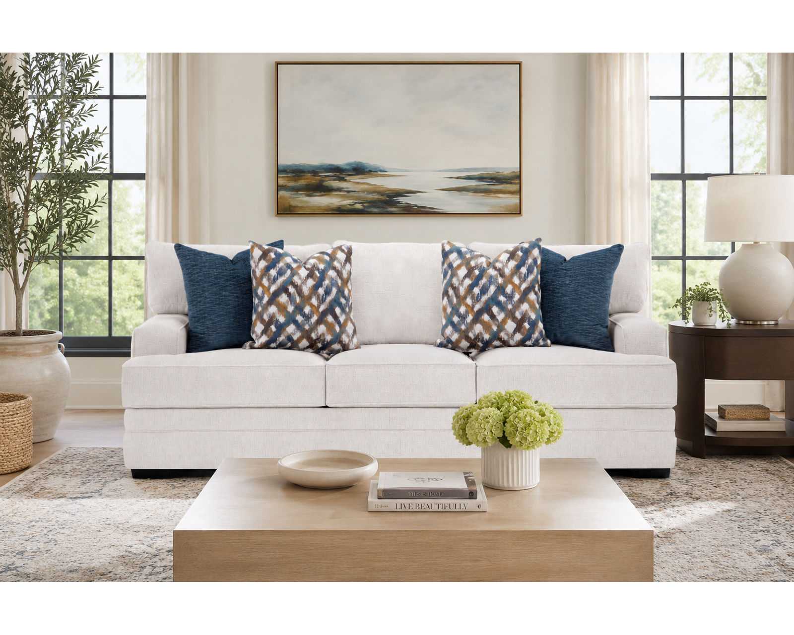 Rowan 101.5" Extra Wide Sofa (Grand-Scale Comfort with an Effortlessly Refined Look) - Shown in a Luxurious Polyester Fabric Called Snow