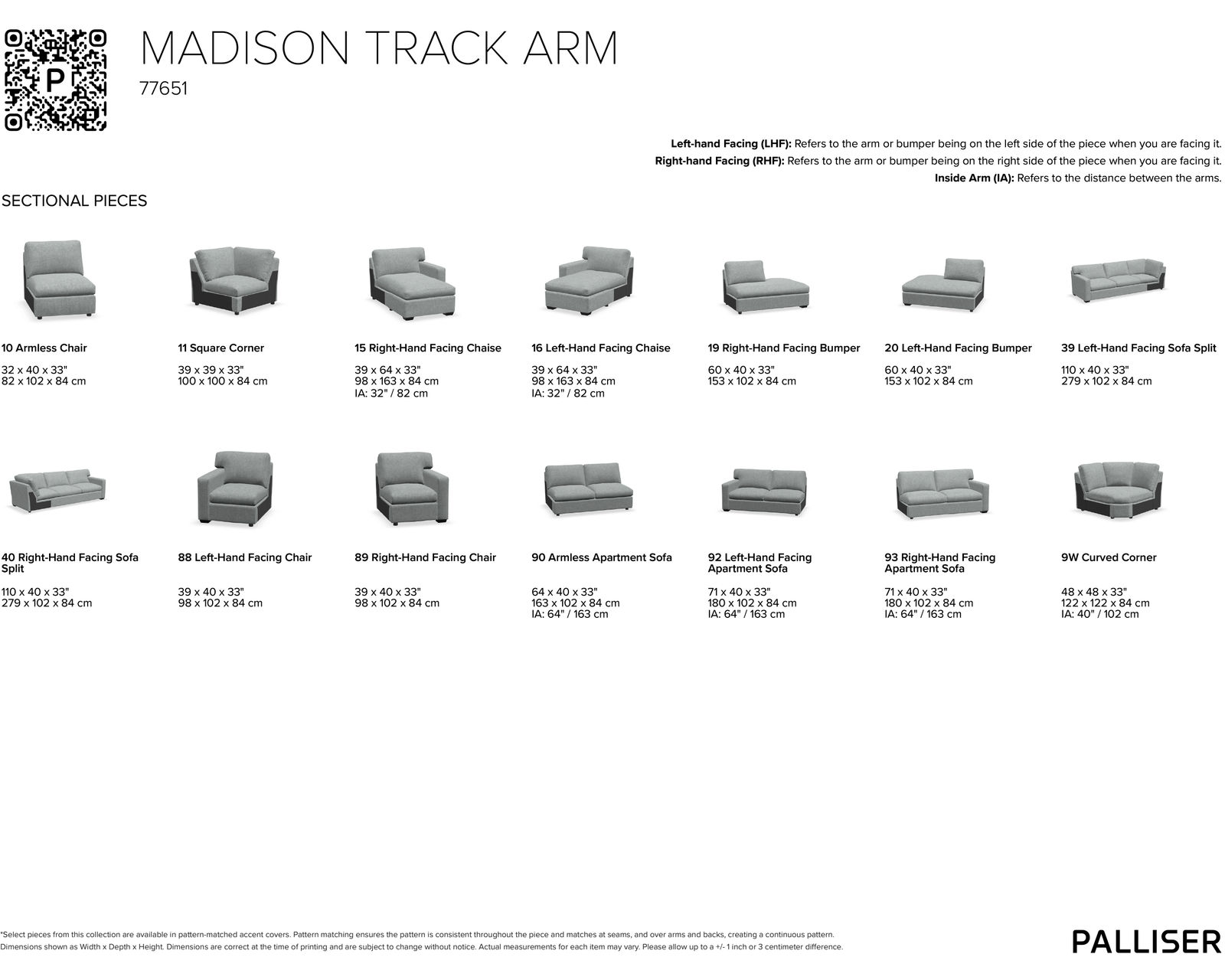Madison 77651 Track Arm Sectional (+60 fabrics) - Pieces available